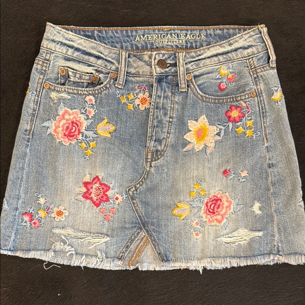 American Eagle Outfitters Red and Pink Embellished Mini Skirt